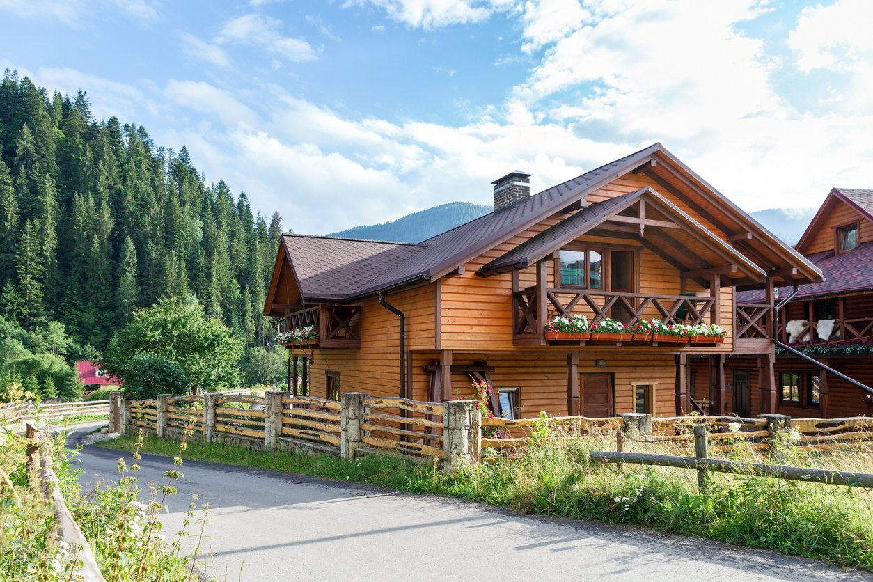 mountain home with wood siding