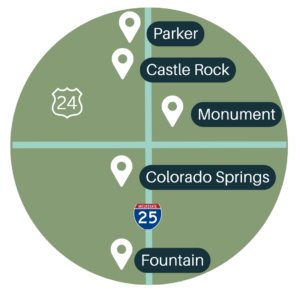 Air conditioning repair service area map Parker, Castle Rock, Monument, Colorado Springs