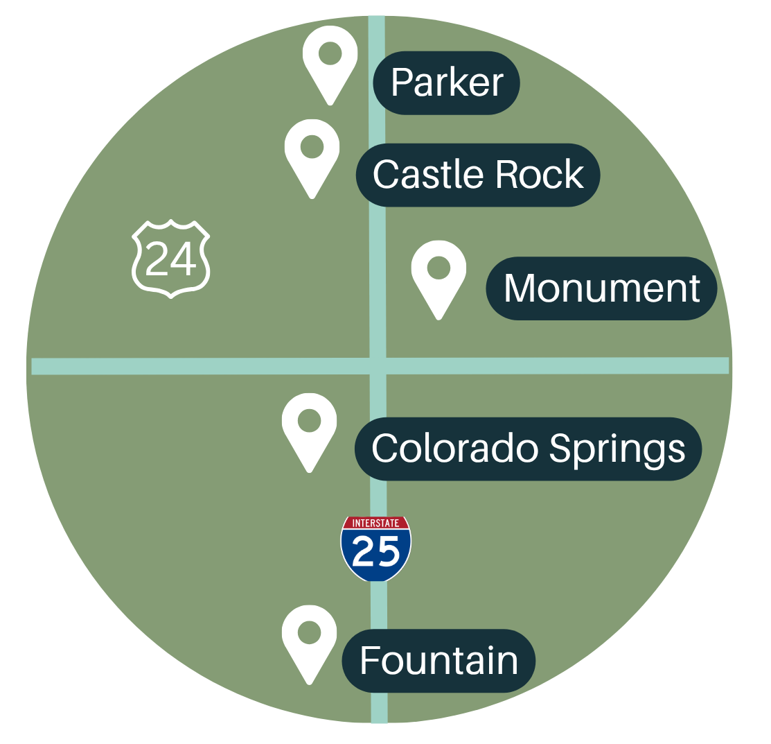 HVAC Service Map, PArker, Castle Rock, Monument, Colorado Springs, Fountain