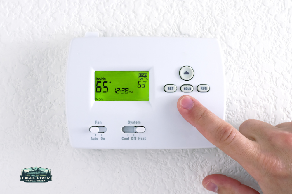indoor thermostat with hand adjusting temperature