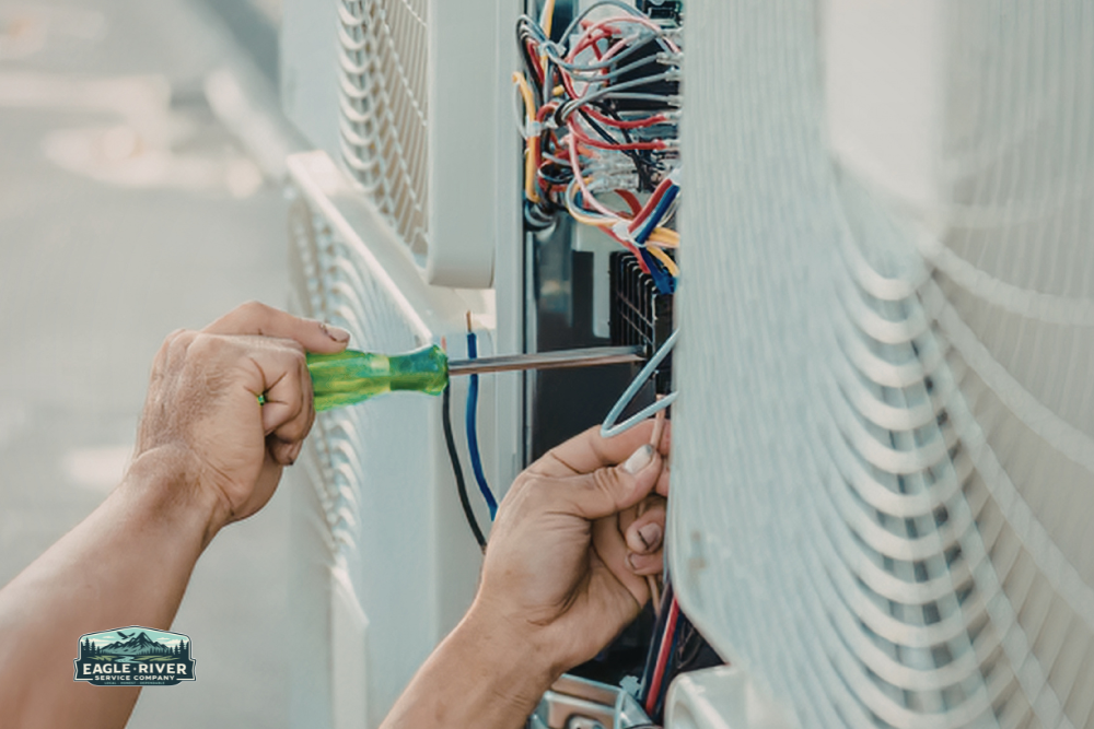 Technician checking electrical components