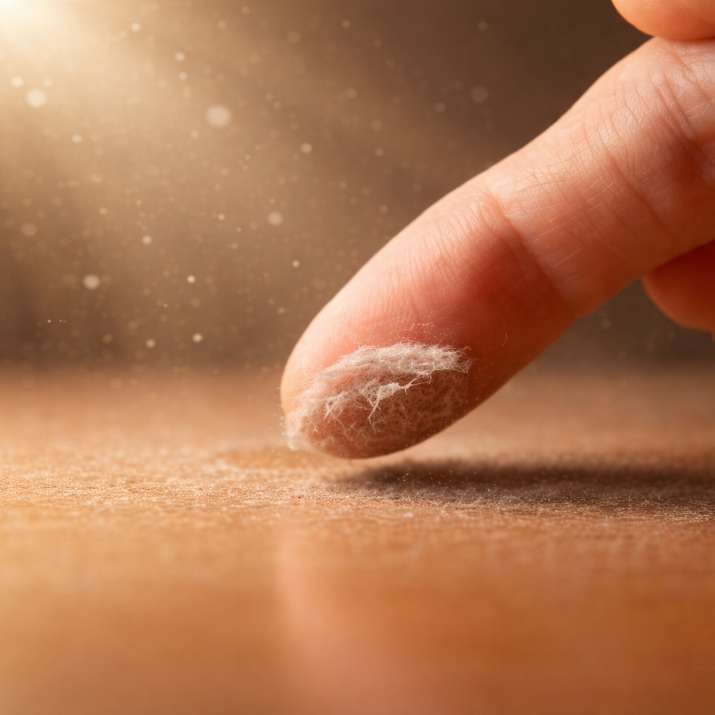 finger swiping dust from air ducts off a table
