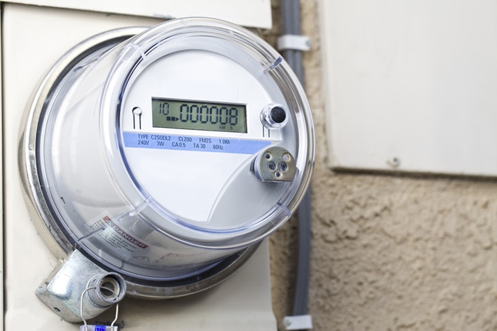 Meter mounted outside on a wall of a home