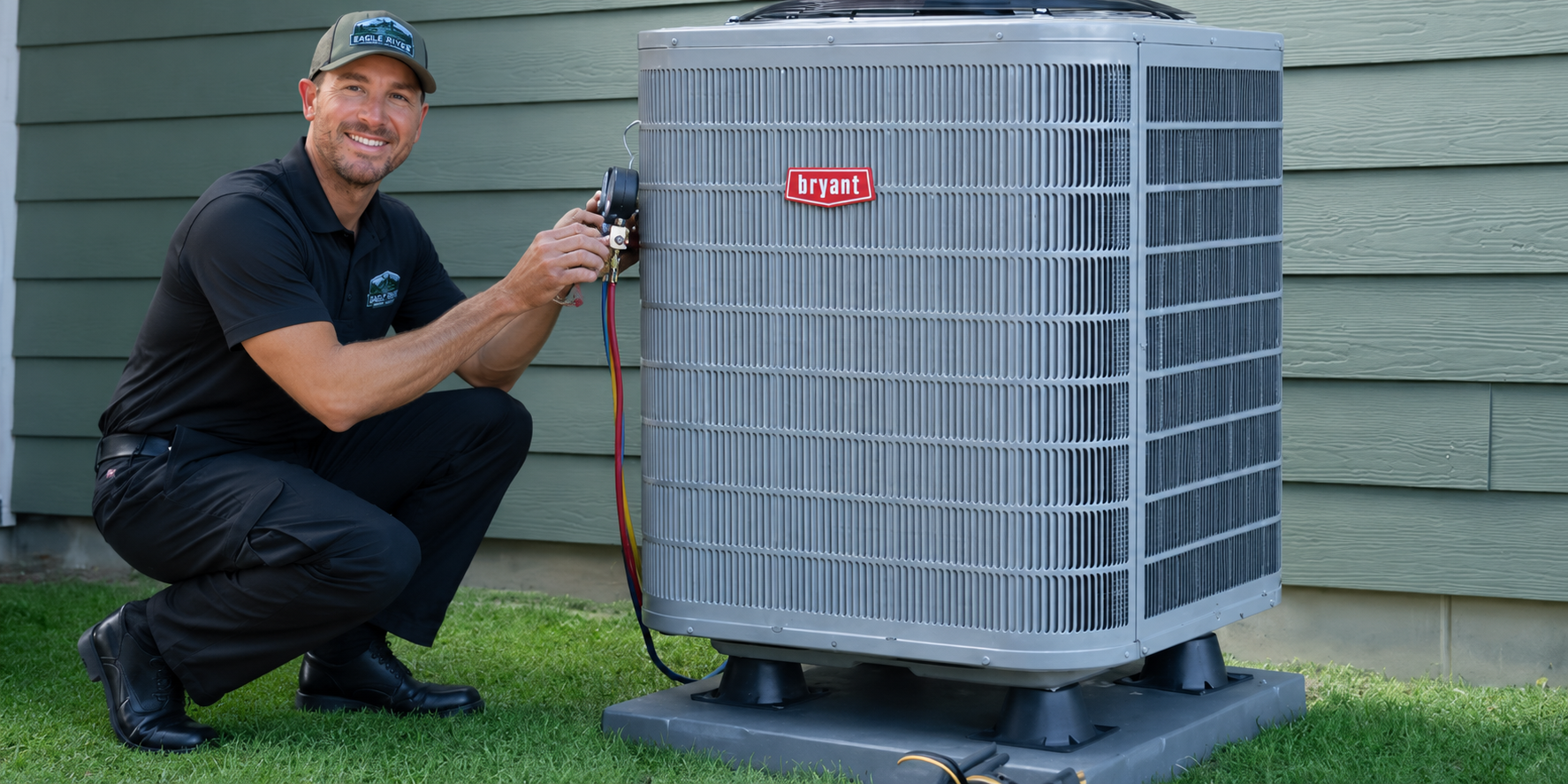 Man installing a Bryant air conditioner