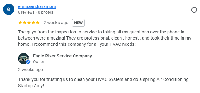 Google review for HVAC service in Monument